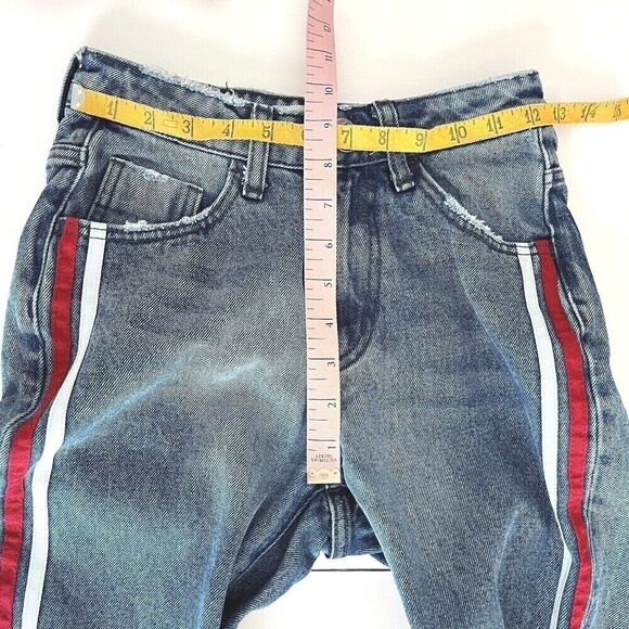 One X One Teaspoon Jeans Women 23 Blue Tuxedo Stripes Distressed Straight Grunge - Picture 9 of 10